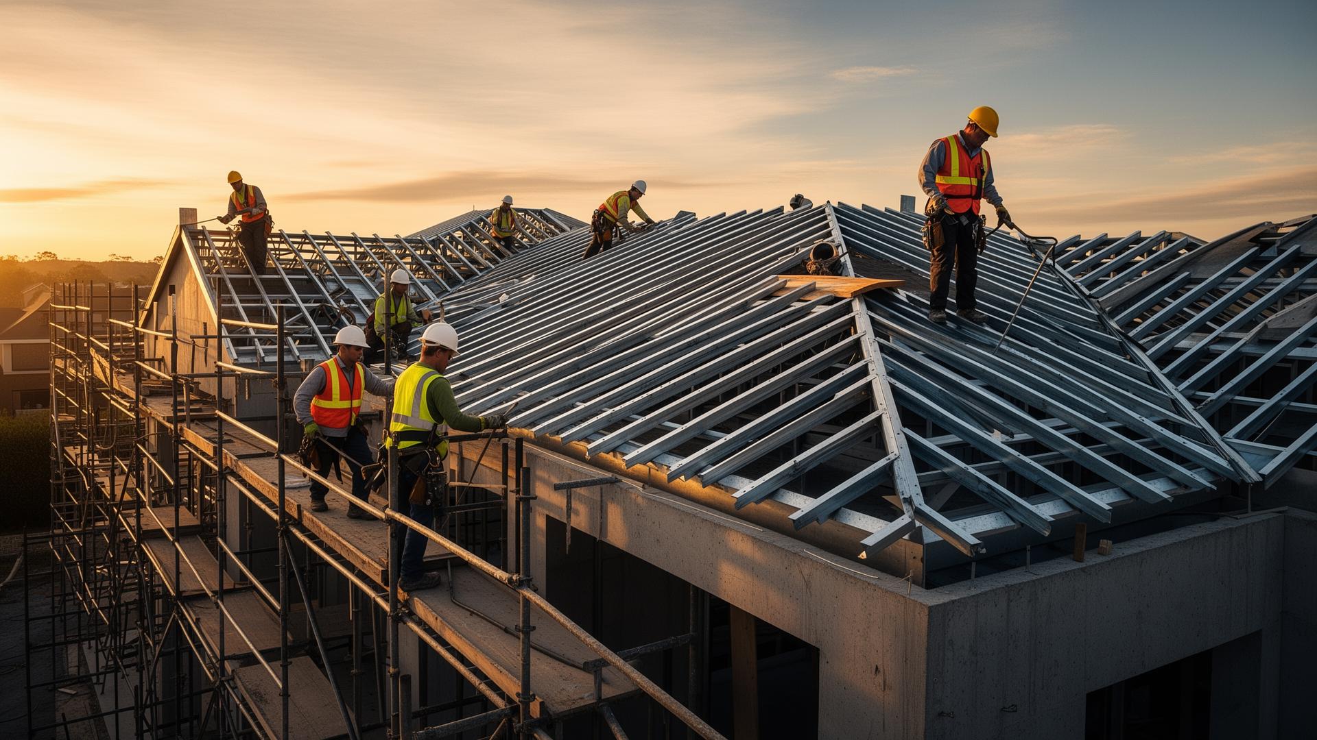 Musakhaya Construction crew installing a steel roof on a residential build in Kempton Park
